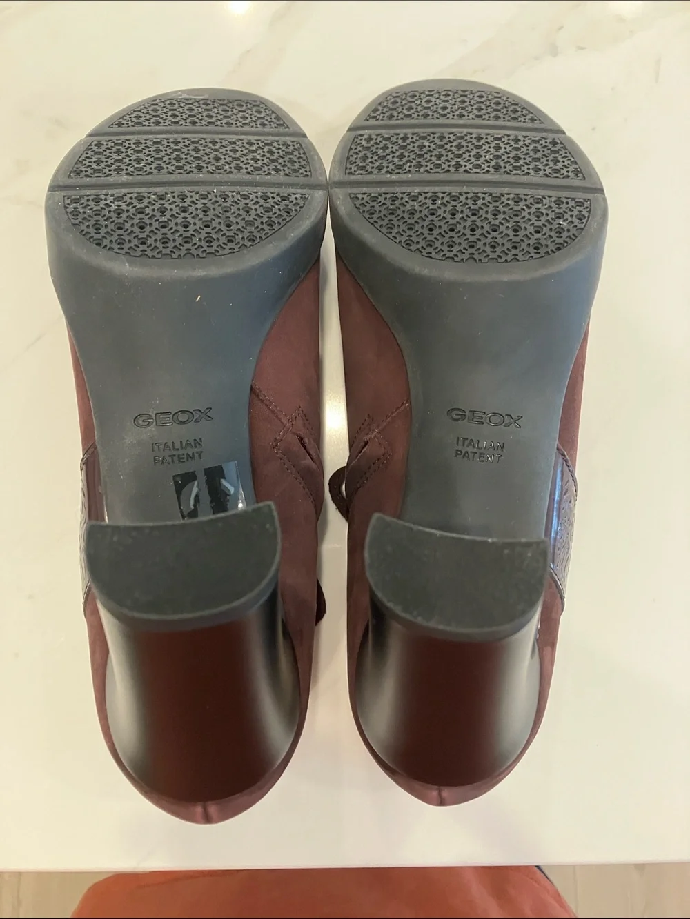 Geox Burgundy Platform Suede Booties w/ Patent Leather Cap Toe- Never Worn